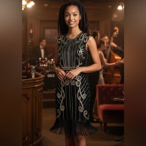 Flapper Sequins and Fringe Midi Dress